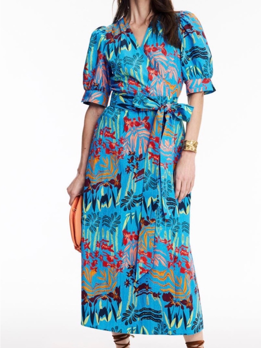 Marie Oliver - Rita Wrap Dress - Turquoise Tropical Wrap Maxi Dress - XL